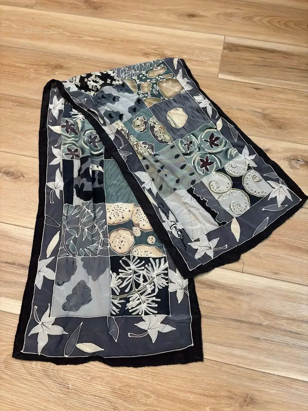 Cynthia MacCollum Silk Patchwork Scarf with Nature Prints